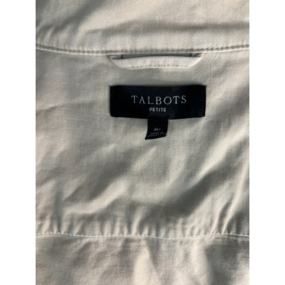 Talbots Refined Twill Utility Jacket Beige Petite M Military Safari Style Cotton - Picture 9 of 10